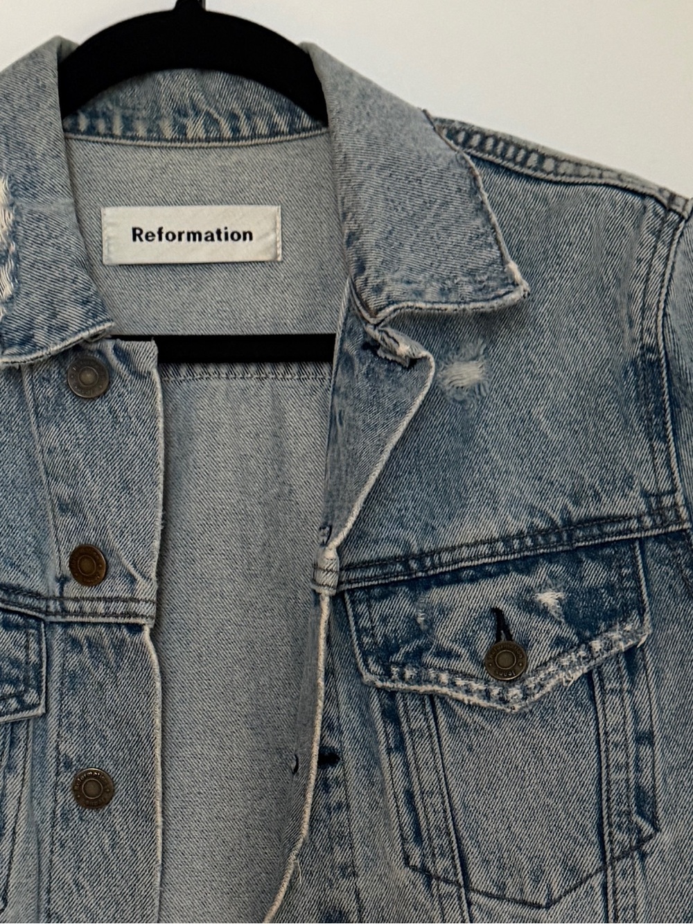 Reformation Light Wash Distressed Denim Jacket